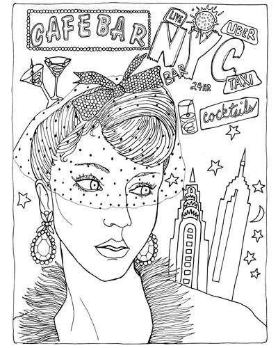 NYC Face, from the coloring book "Color in Fashion" by Alecia Blake