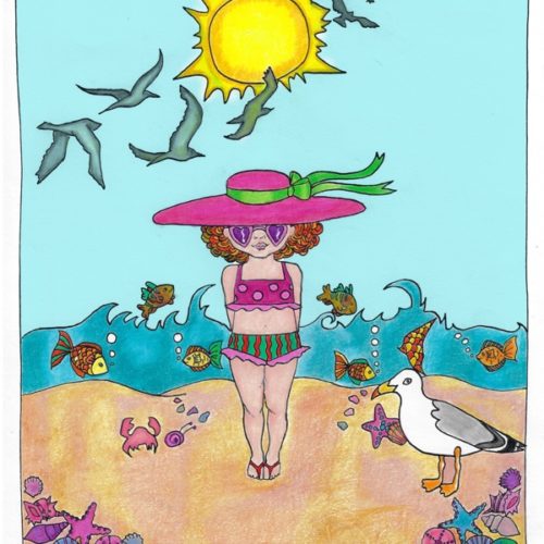 Girl on Beach, page from "Color in Wonder" coloring book by Alecia Blake